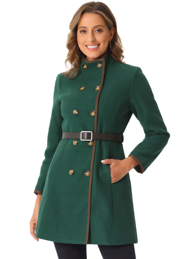 Double-breasted Long Belted Stand Collar Winter Pea Coat