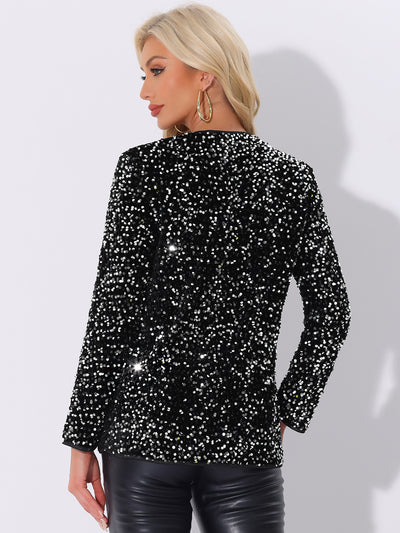 Long Sleeve Glitter Party Sequin Open Front Jacket