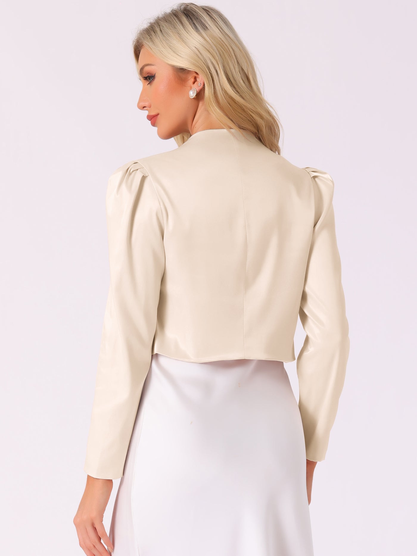 Allegra K Long Sleeve Satin Open Front Bolero Shrug Cropped Jacket