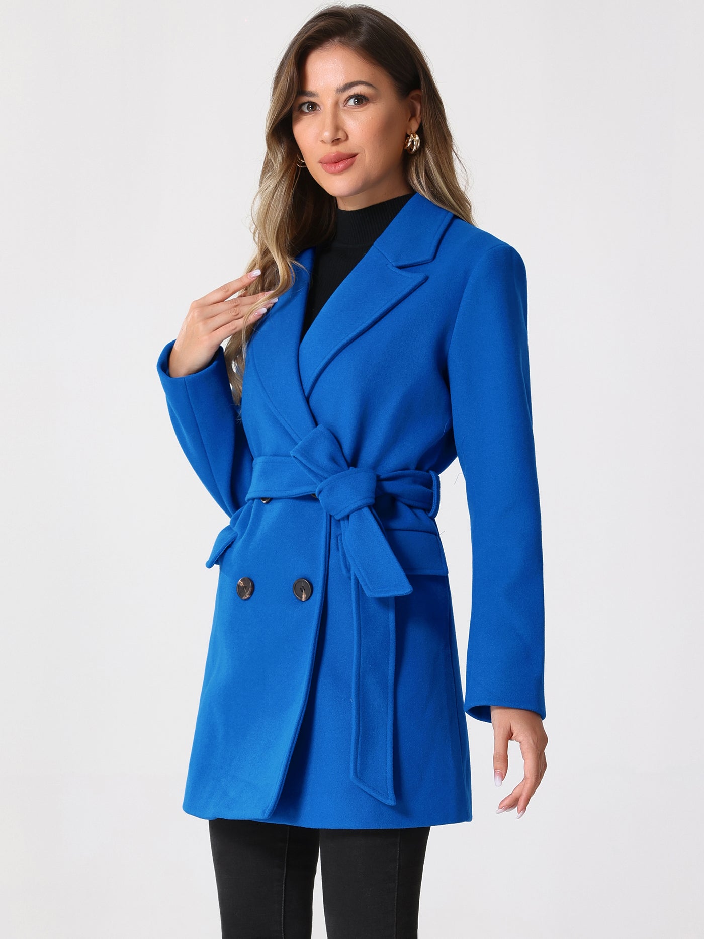 Allegra K Notch Lapel Belted Mid Long Outwear Winter Coat