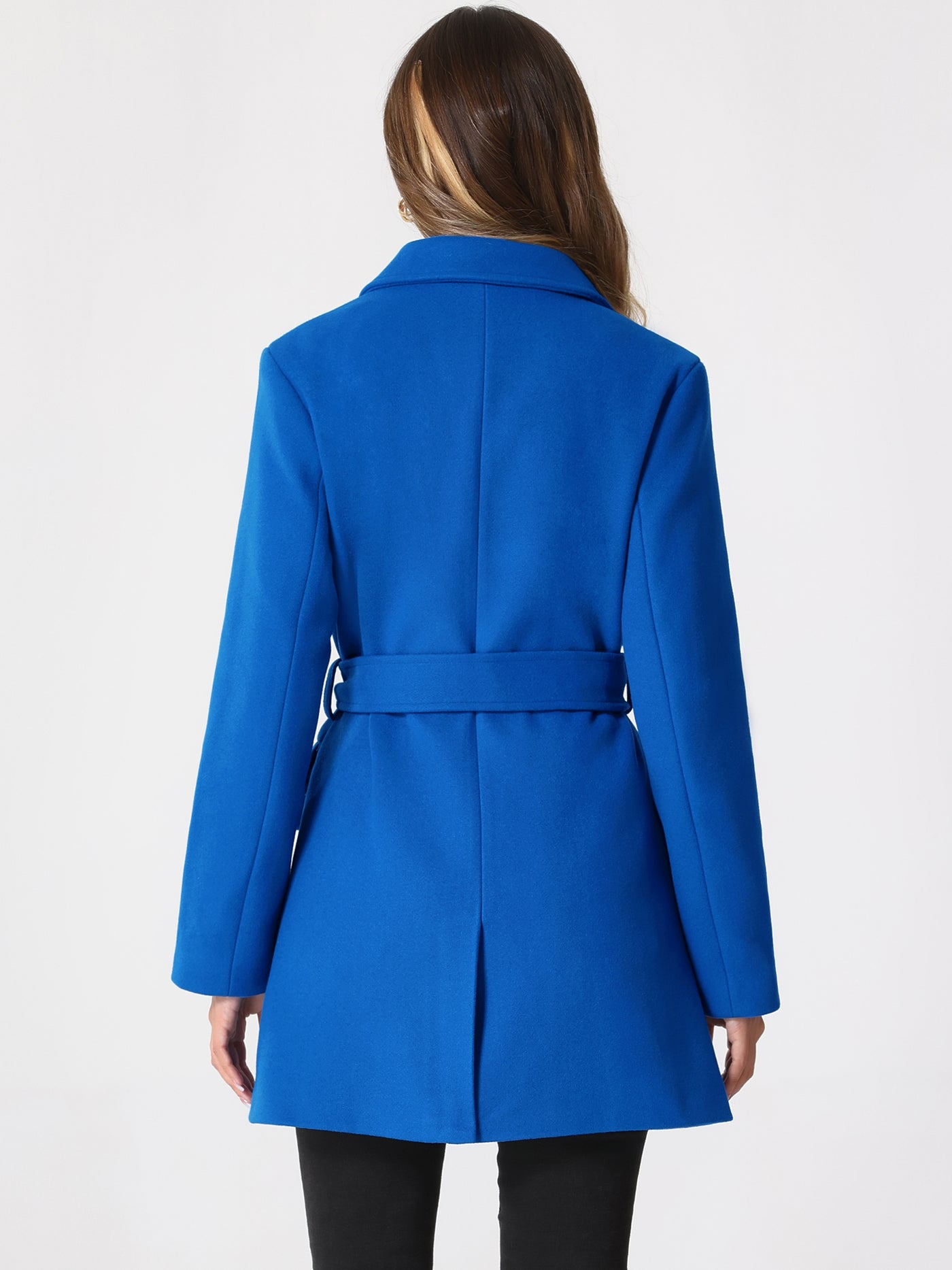 Allegra K Notch Lapel Belted Mid Long Outwear Winter Coat