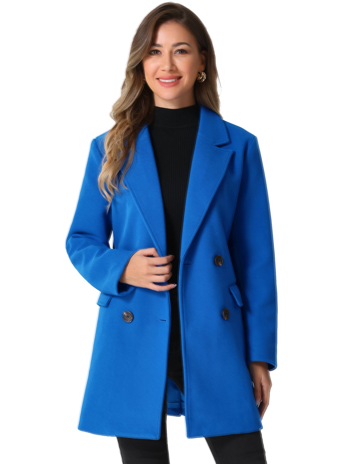 Allegra K Notch Lapel Belted Mid Long Outwear Winter Coat