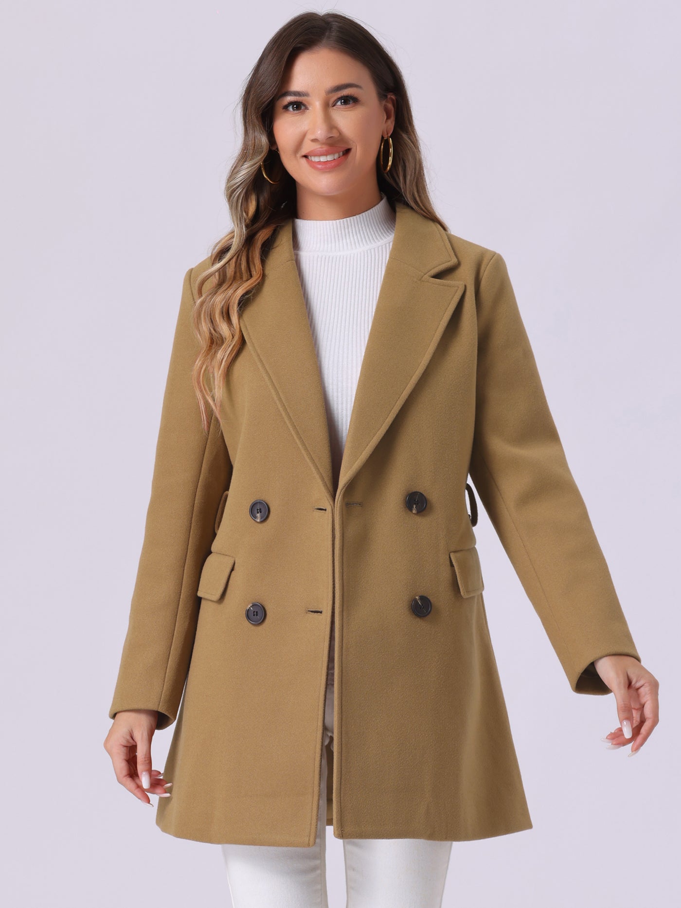 Allegra K Notch Lapel Belted Mid Long Outwear Winter Coat