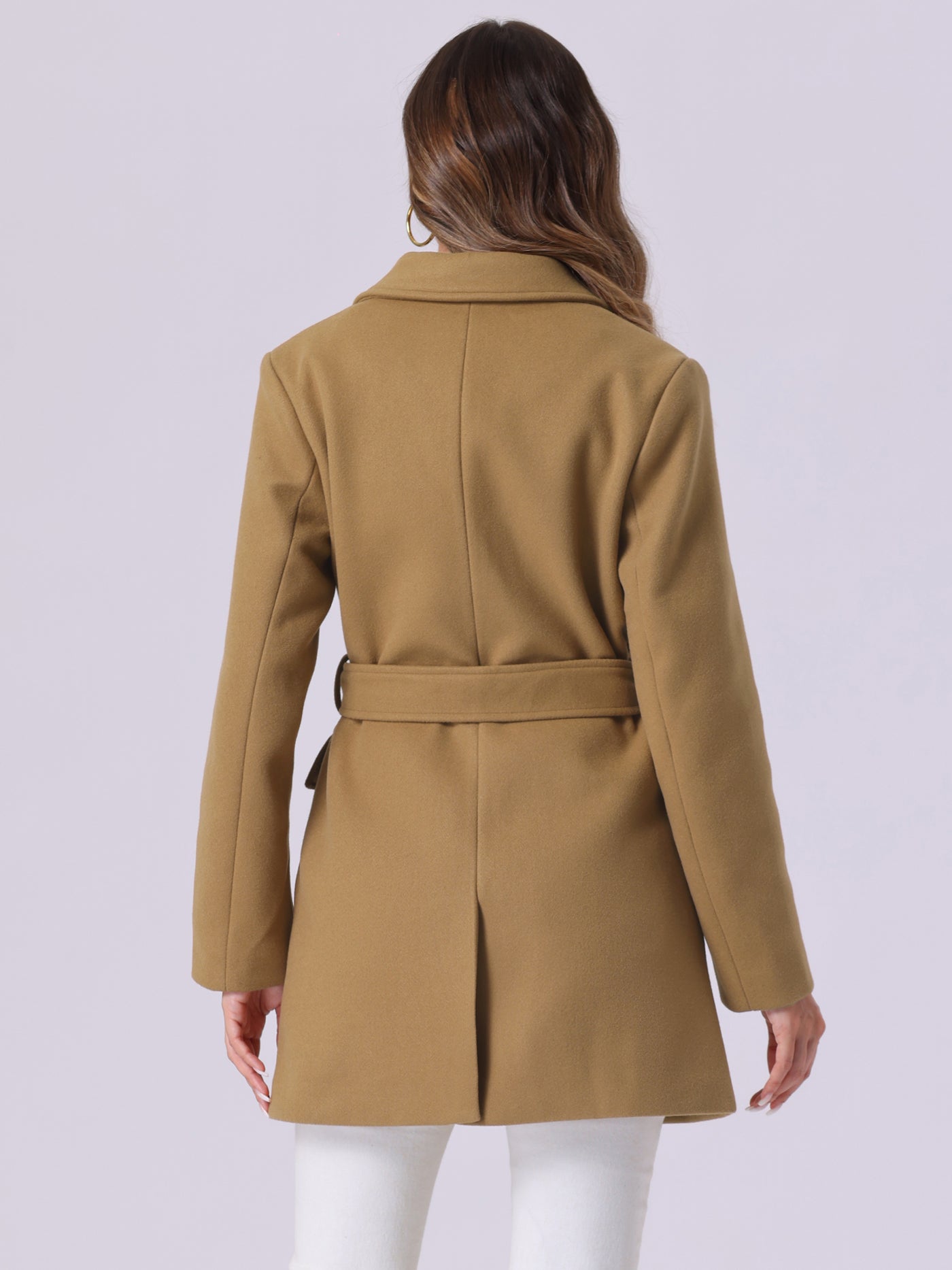 Allegra K Notch Lapel Belted Mid Long Outwear Winter Coat