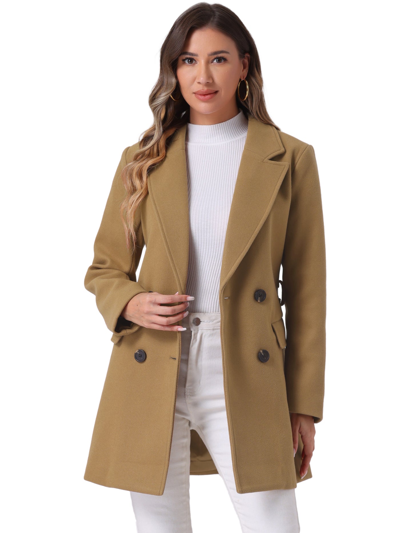 Allegra K Notch Lapel Belted Mid Long Outwear Winter Coat