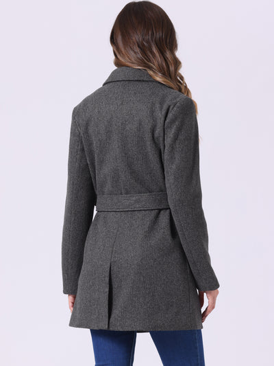 Notch Lapel Belted Mid Long Outwear Winter Coat