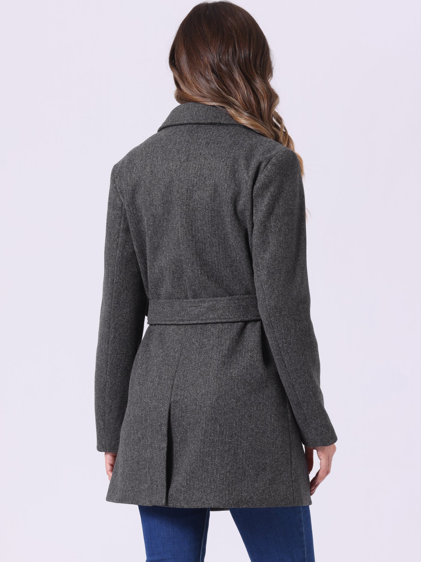 Allegra K Notch Lapel Belted Mid Long Outwear Winter Coat