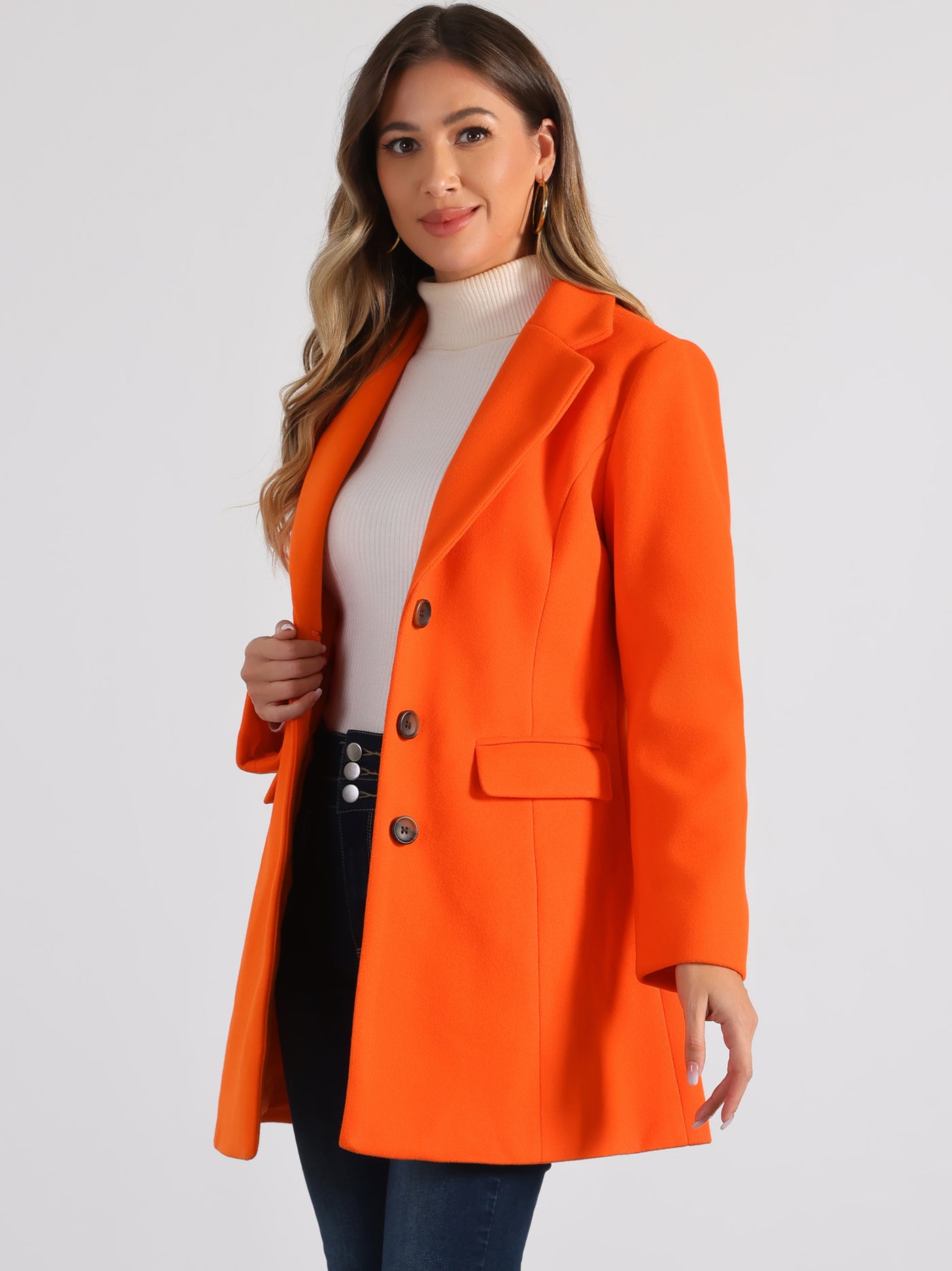 Allegra K Notched Lapel Single Breasted Winter Outwear Long Coat