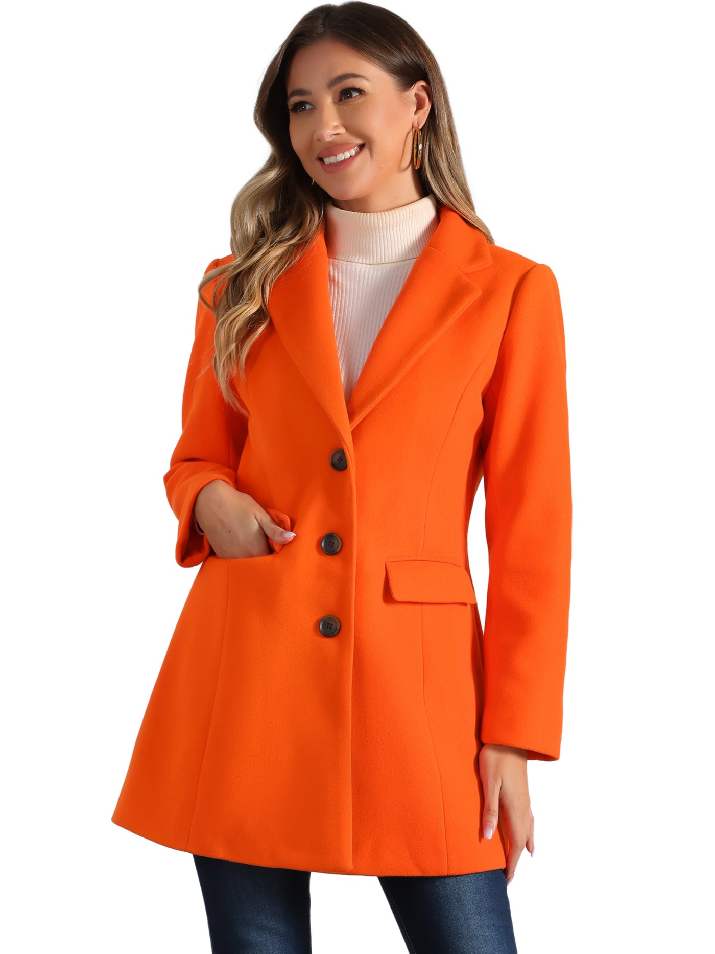 Allegra K Notched Lapel Single Breasted Winter Outwear Long Coat