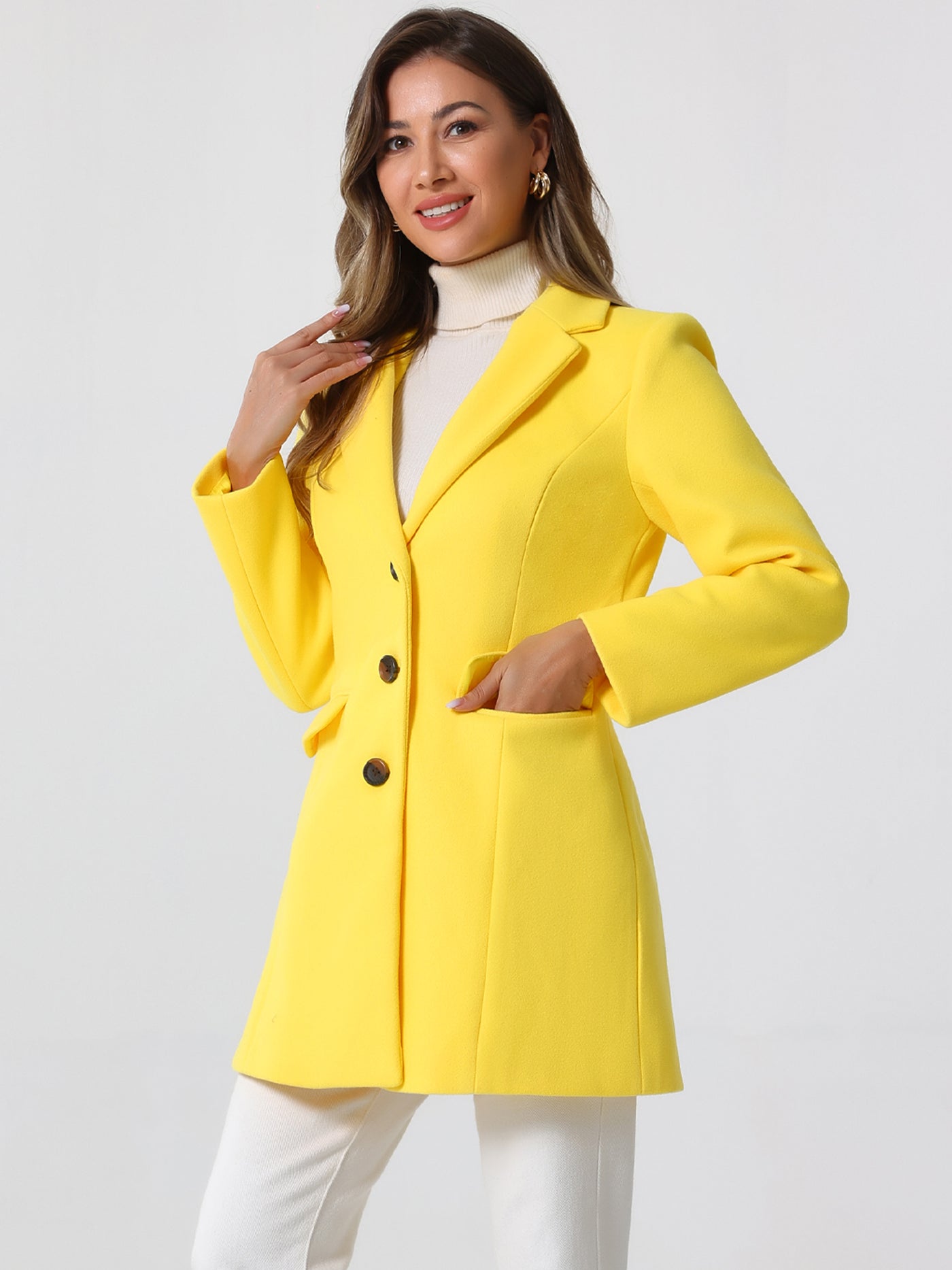 Allegra K Notched Lapel Single Breasted Winter Outwear Long Coat