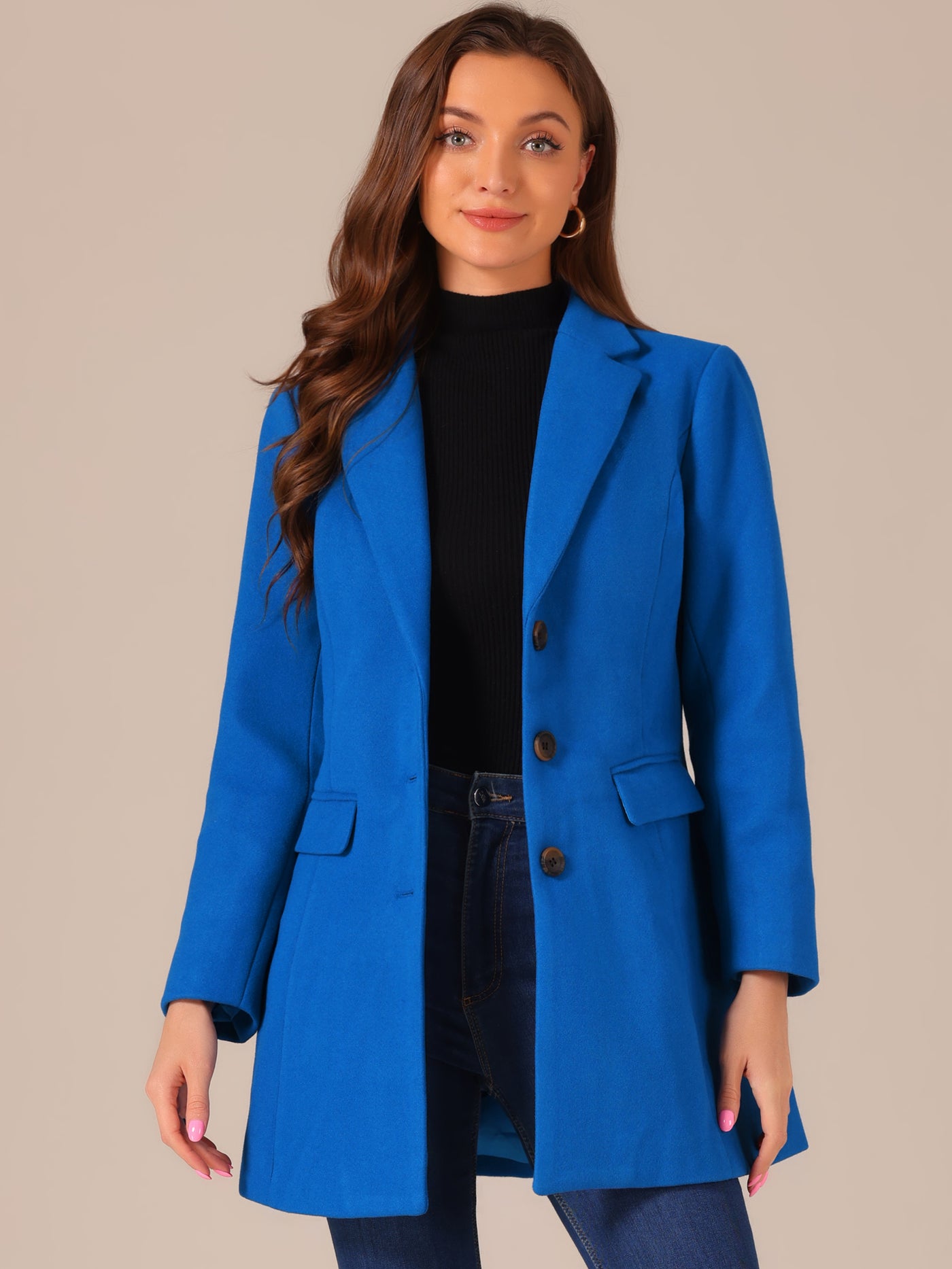 Allegra K Notched Lapel Single Breasted Winter Outwear Long Coat