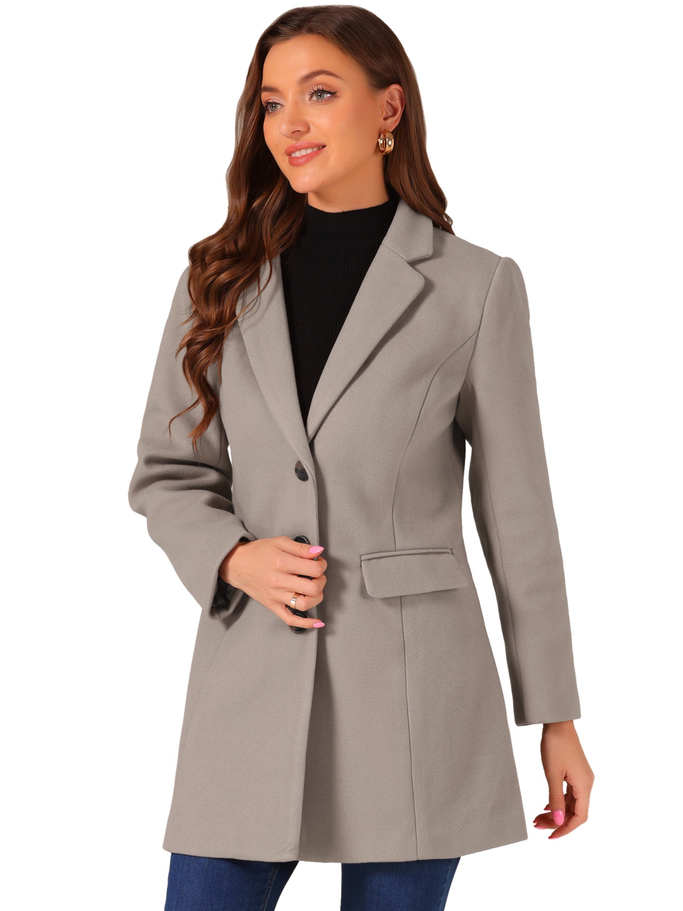 Allegra K Notched Lapel Single Breasted Winter Outwear Long Coat