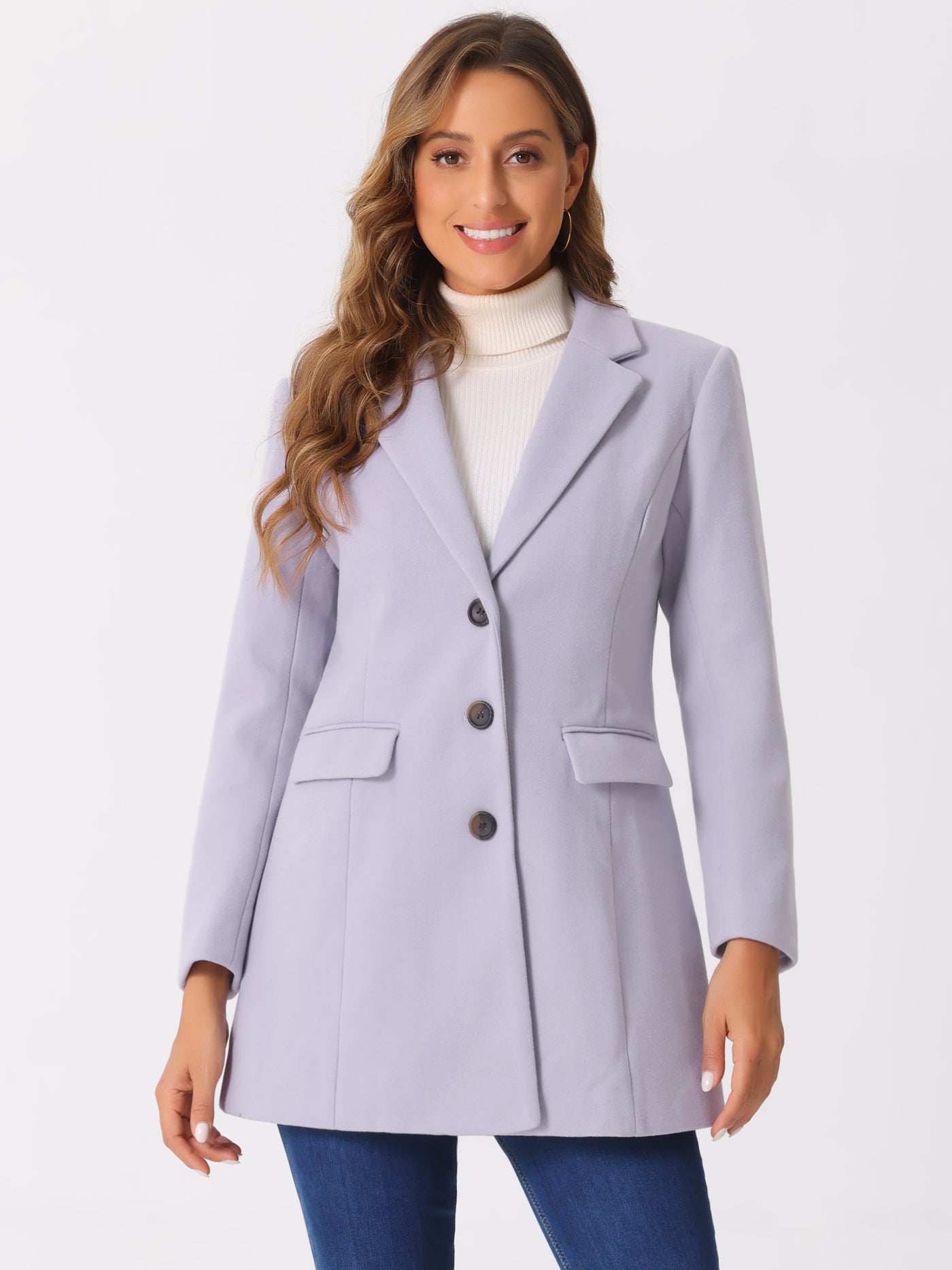 Allegra K Notched Lapel Single Breasted Winter Outwear Long Coat