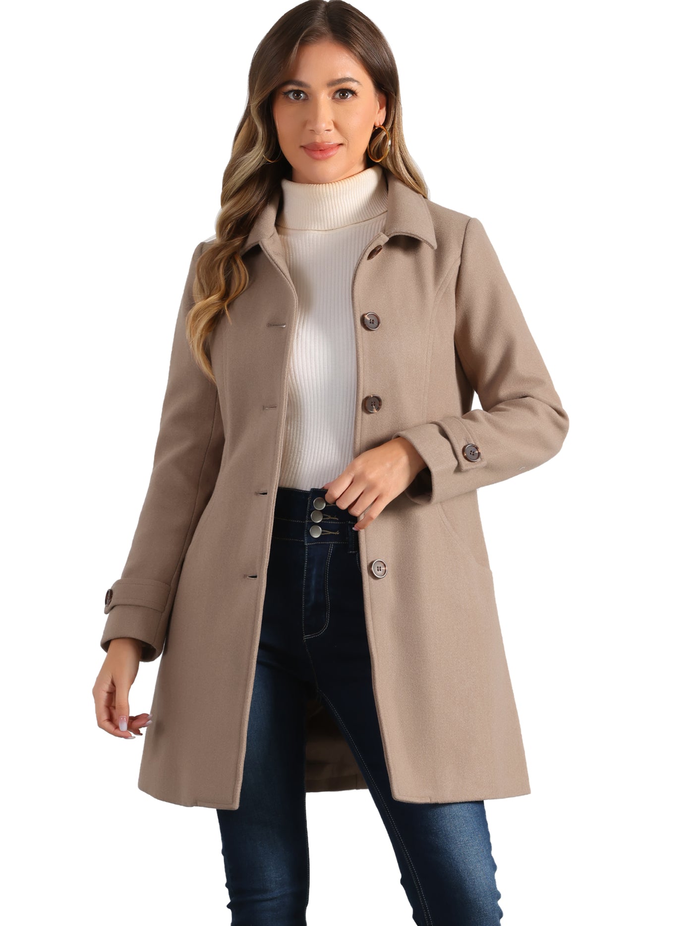 Allegra K Winter Peter Pan Collar Mid-thigh A-line Single Breasted Pea Coat