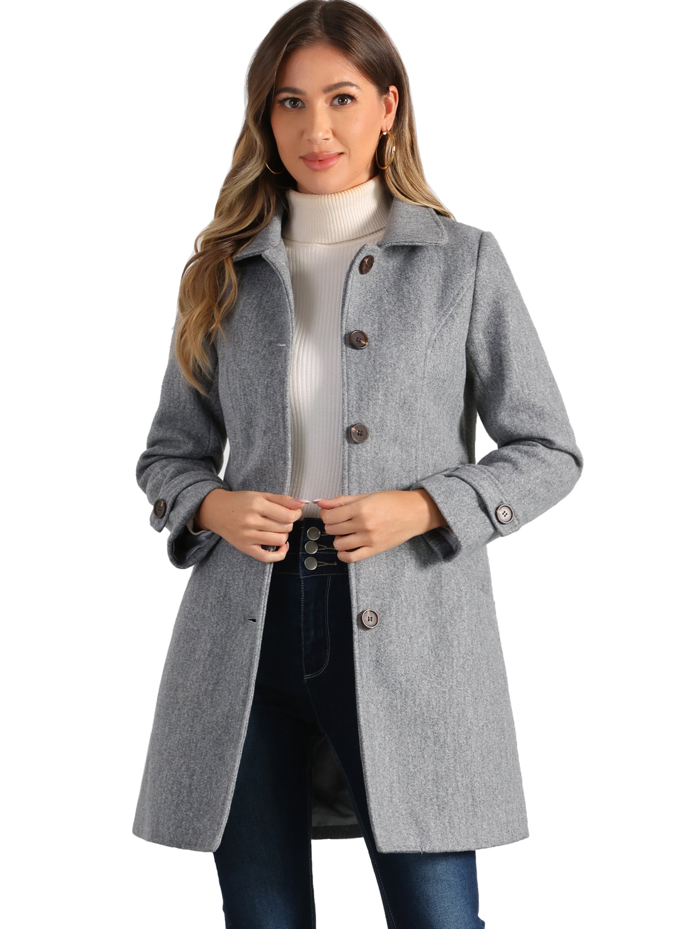 Allegra K Winter Peter Pan Collar Mid-thigh A-line Single Breasted Pea Coat