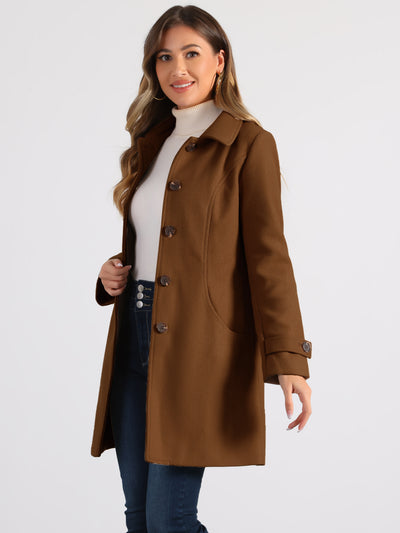 Winter Peter Pan Collar Mid-thigh A-line Single Breasted Pea Coat