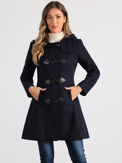 Hooded Toggle Button Up Duffle Coat Winter Outwear