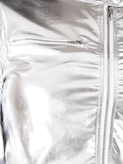 Stand Collar Metallic Zipper Party Long Sleeve Cropped Jacket