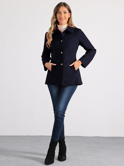 Work Office Winter Overcoat Single Breasted Point Collar Pea Coat