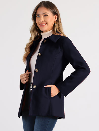 Work Office Winter Overcoat Single Breasted Point Collar Pea Coat