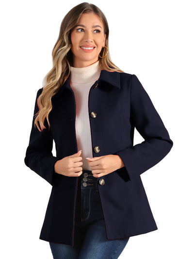 Work Office Winter Overcoat Single Breasted Point Collar Pea Coat