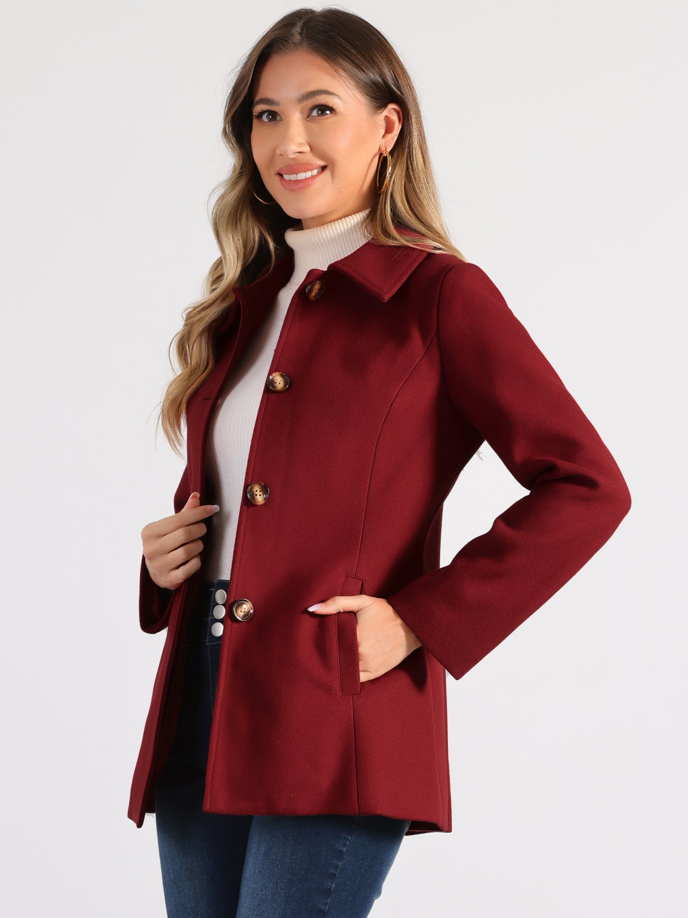 Allegra K Work Office Winter Overcoat Single Breasted Point Collar Pea Coat