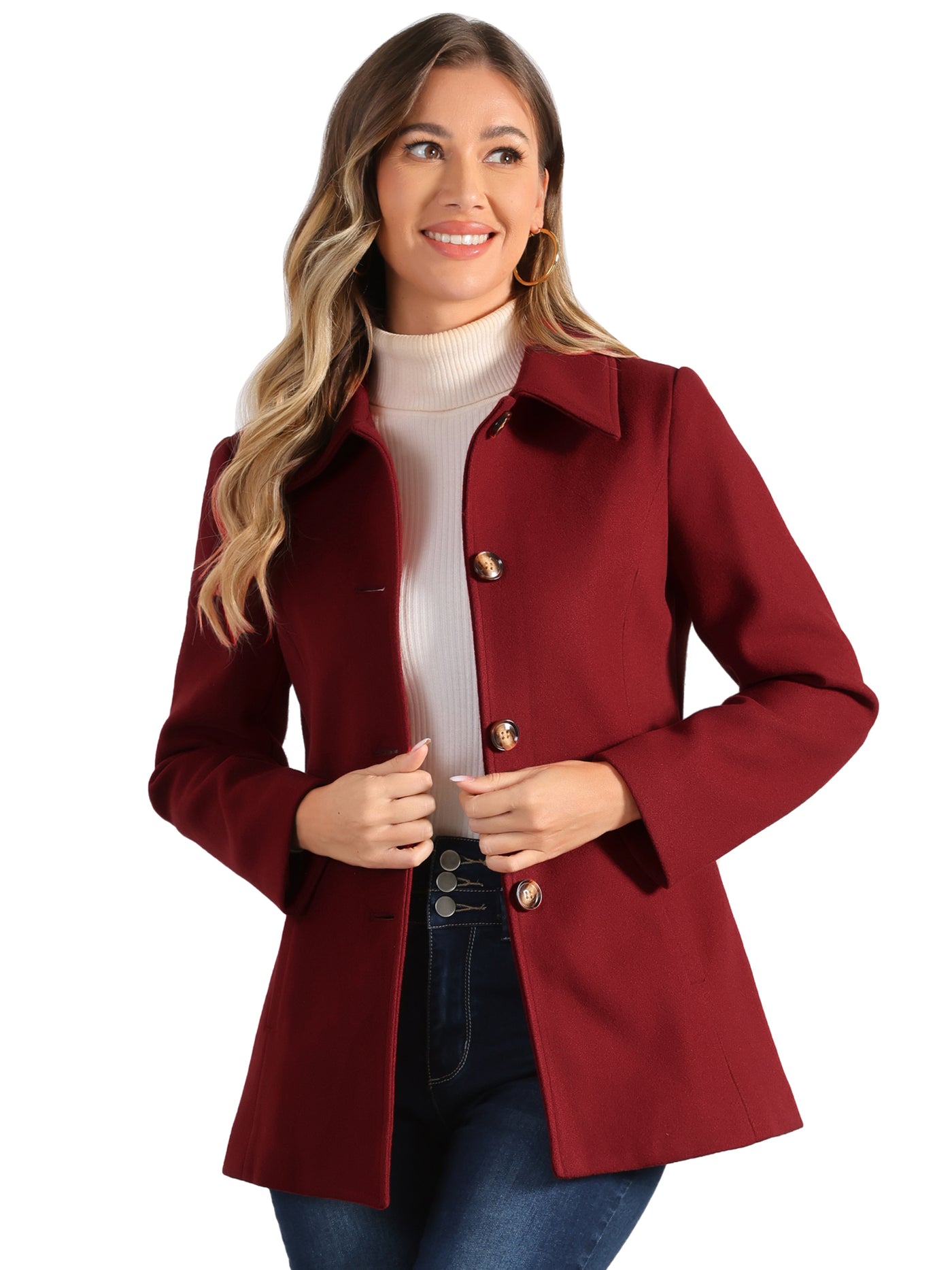 Allegra K Work Office Winter Overcoat Single Breasted Point Collar Pea Coat