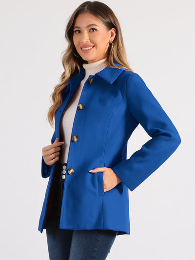 Work Office Winter Overcoat Single Breasted Point Collar Pea Coat