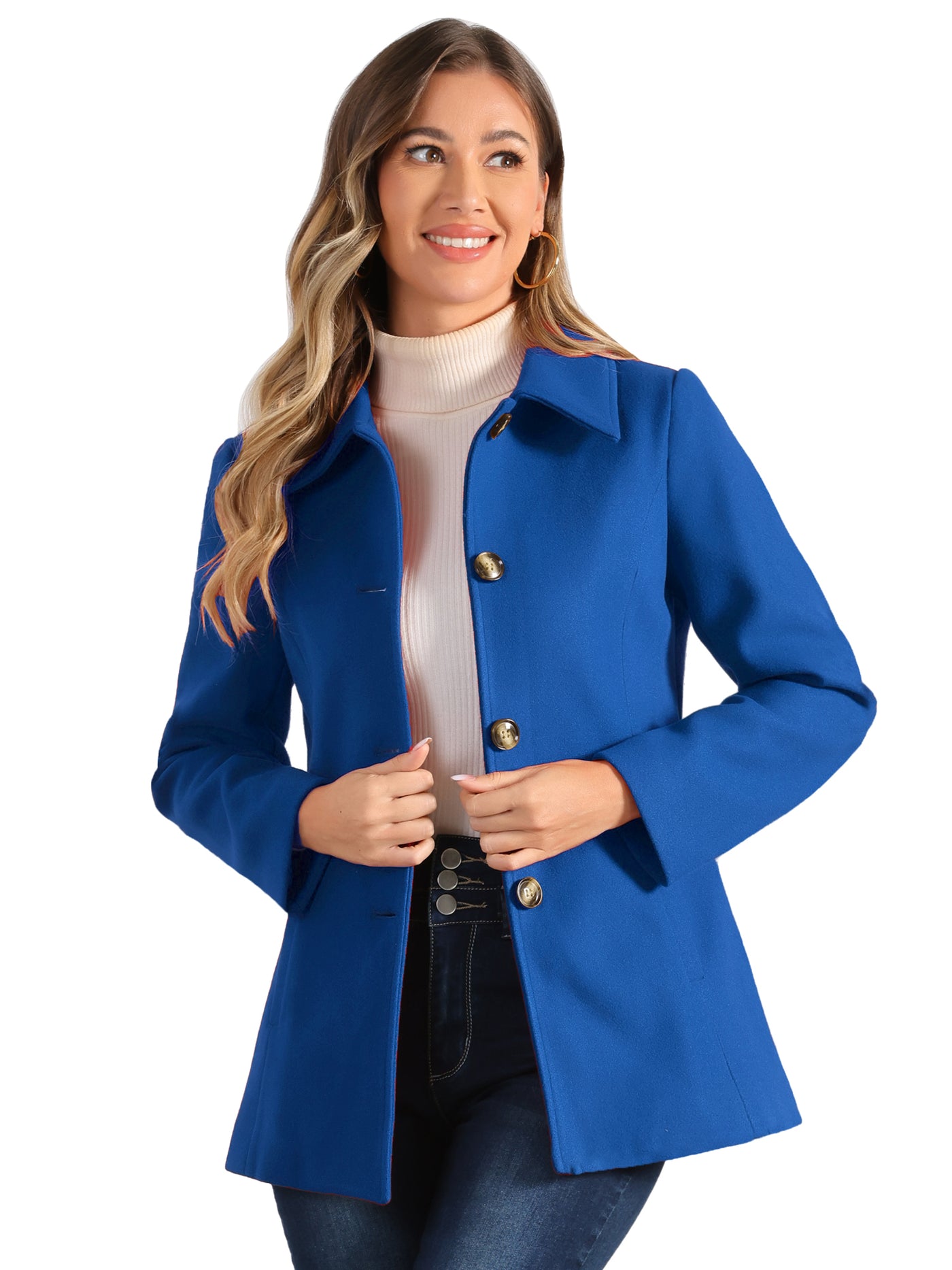 Allegra K Work Office Winter Overcoat Single Breasted Point Collar Pea Coat