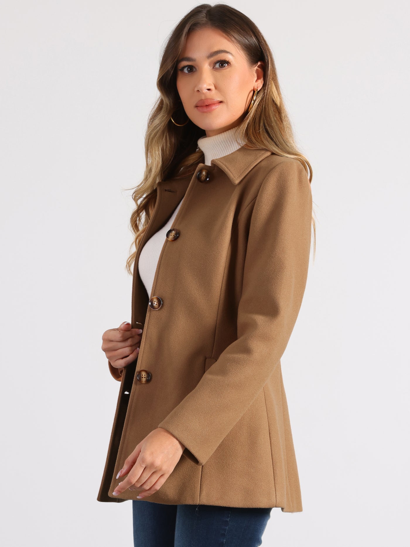 Allegra K Work Office Winter Overcoat Single Breasted Point Collar Pea Coat