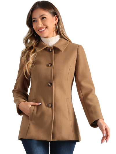 Work Office Winter Overcoat Single Breasted Point Collar Pea Coat