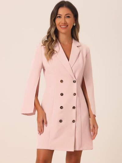 Elegant Slit Sleeve Belted Double Breasted Work Office Blazer Dress