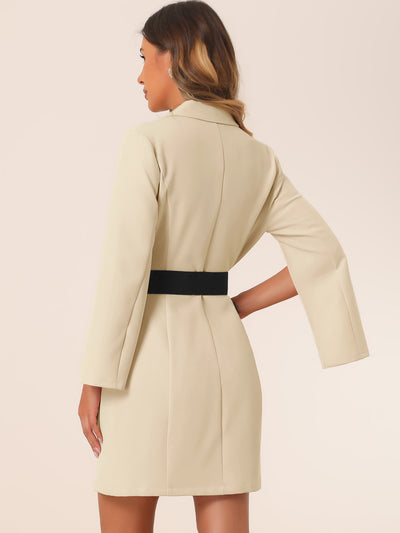 Elegant Slit Sleeve Belted Double Breasted Work Office Blazer Dress