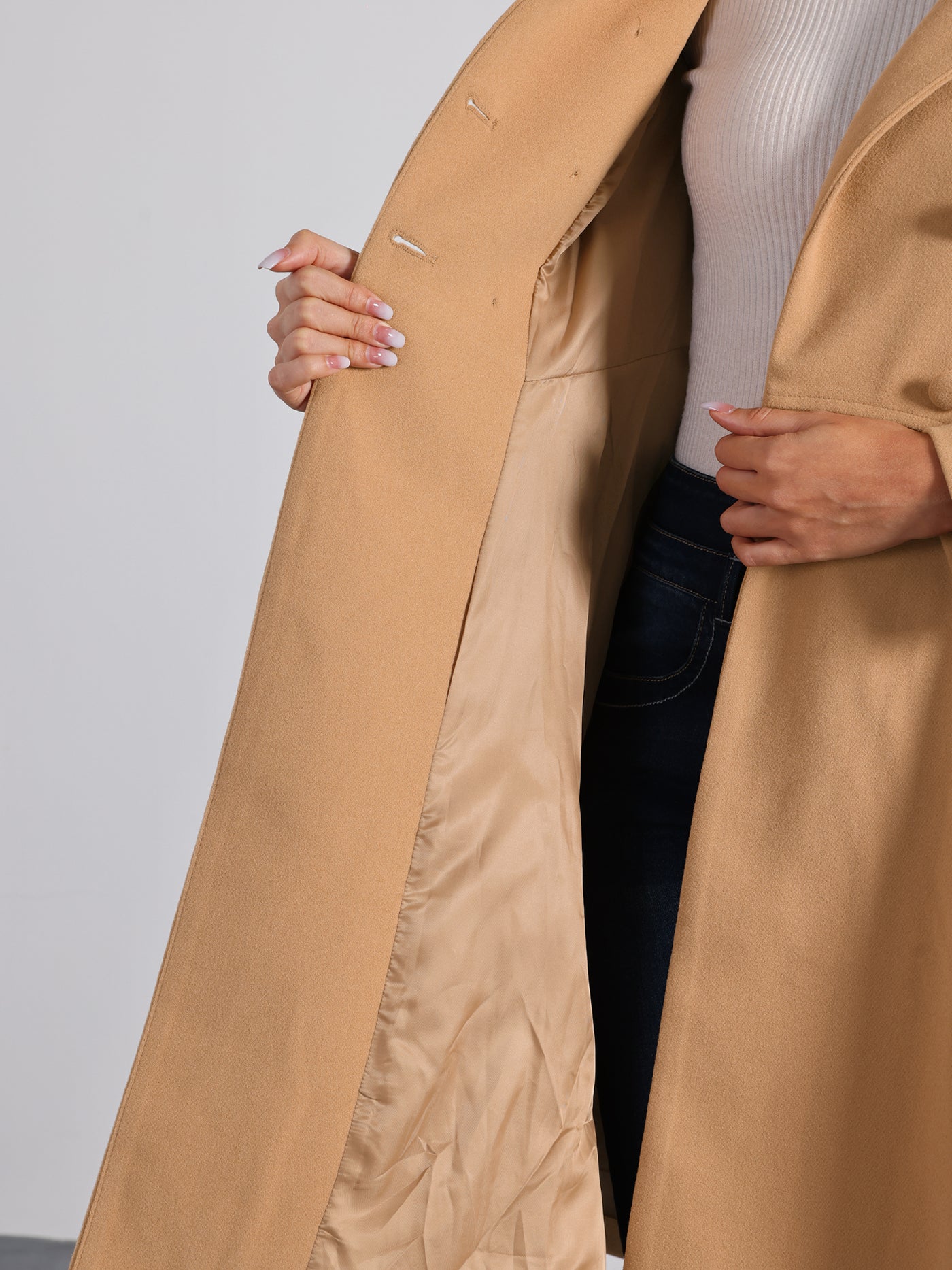 Allegra K Winter Overcoat Collared A Line Double Breasted Long Coat