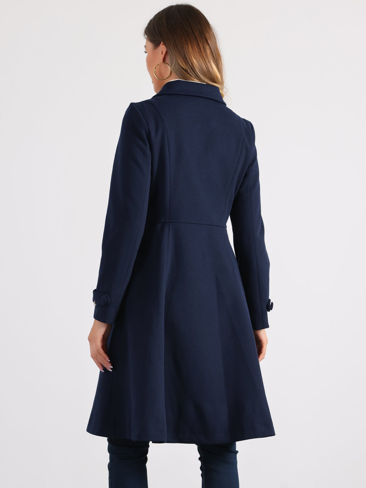 Allegra K Winter Overcoat Collared A Line Double Breasted Long Coat