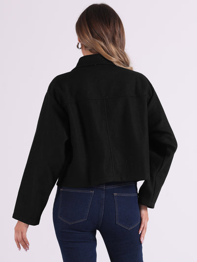 Lapel Collar Pockets Long Sleeve Casual Zipper Cropped Jacket