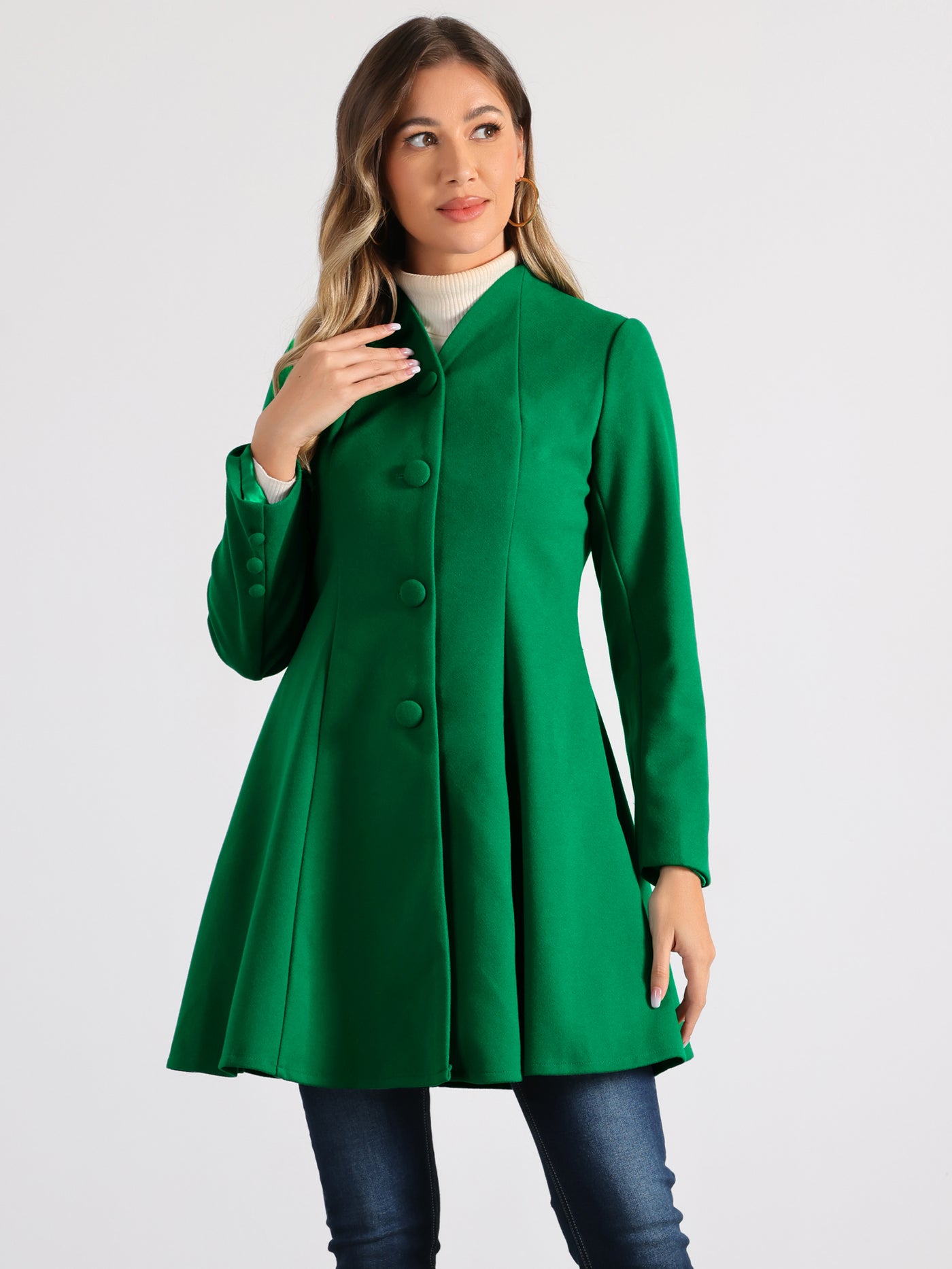 Allegra K Single Breasted Long Sleeve Mid-Long Winter A Line Pea Coat