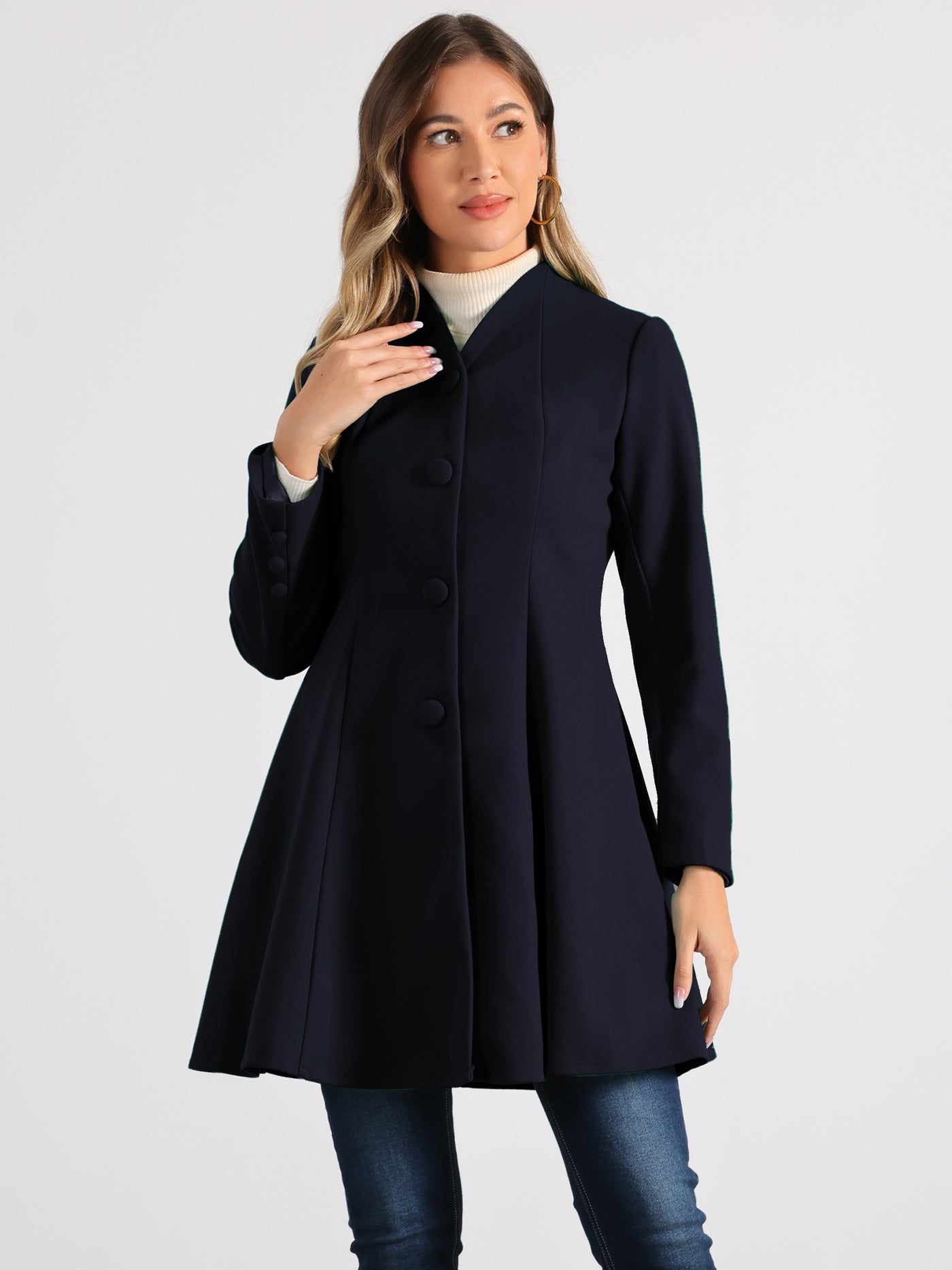 Allegra K Single Breasted Long Sleeve Mid-Long Winter A Line Pea Coat