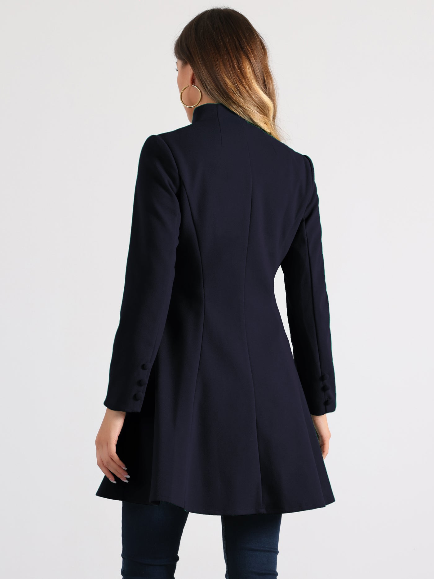 Allegra K Single Breasted Long Sleeve Mid-Long Winter A Line Pea Coat