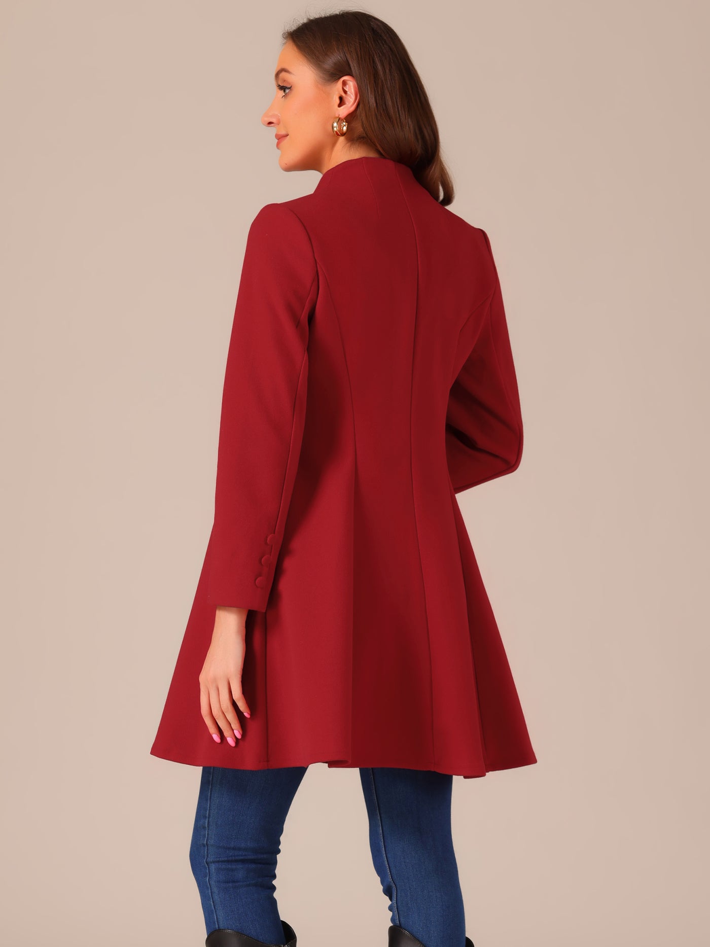 Allegra K Single Breasted Long Sleeve Mid-Long Winter A Line Pea Coat