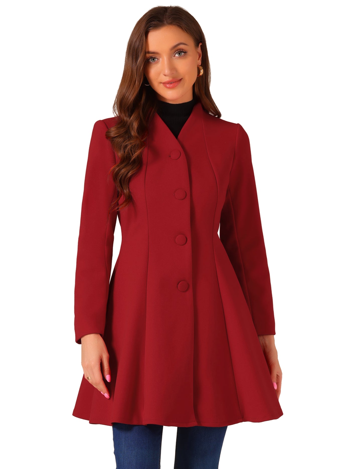 Allegra K Single Breasted Long Sleeve Mid-Long Winter A Line Pea Coat