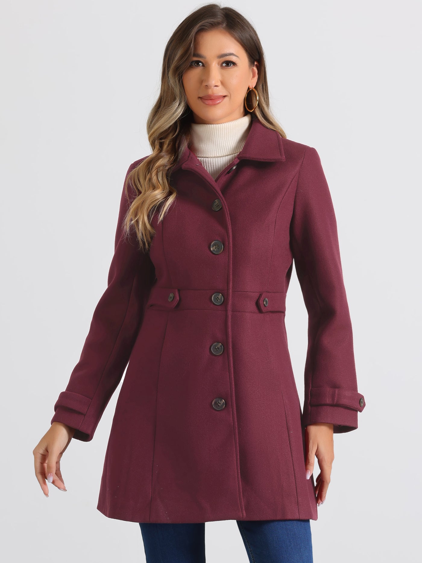 Allegra K Winter Classic Outwear Overcoat with Pockets Single Breasted Coat