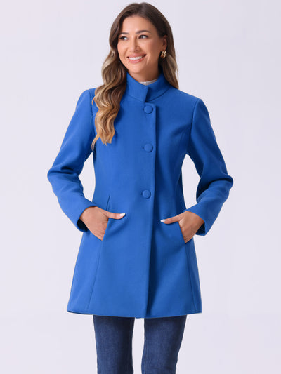 Mid-thigh Stand Collar Single Breasted Long Coat