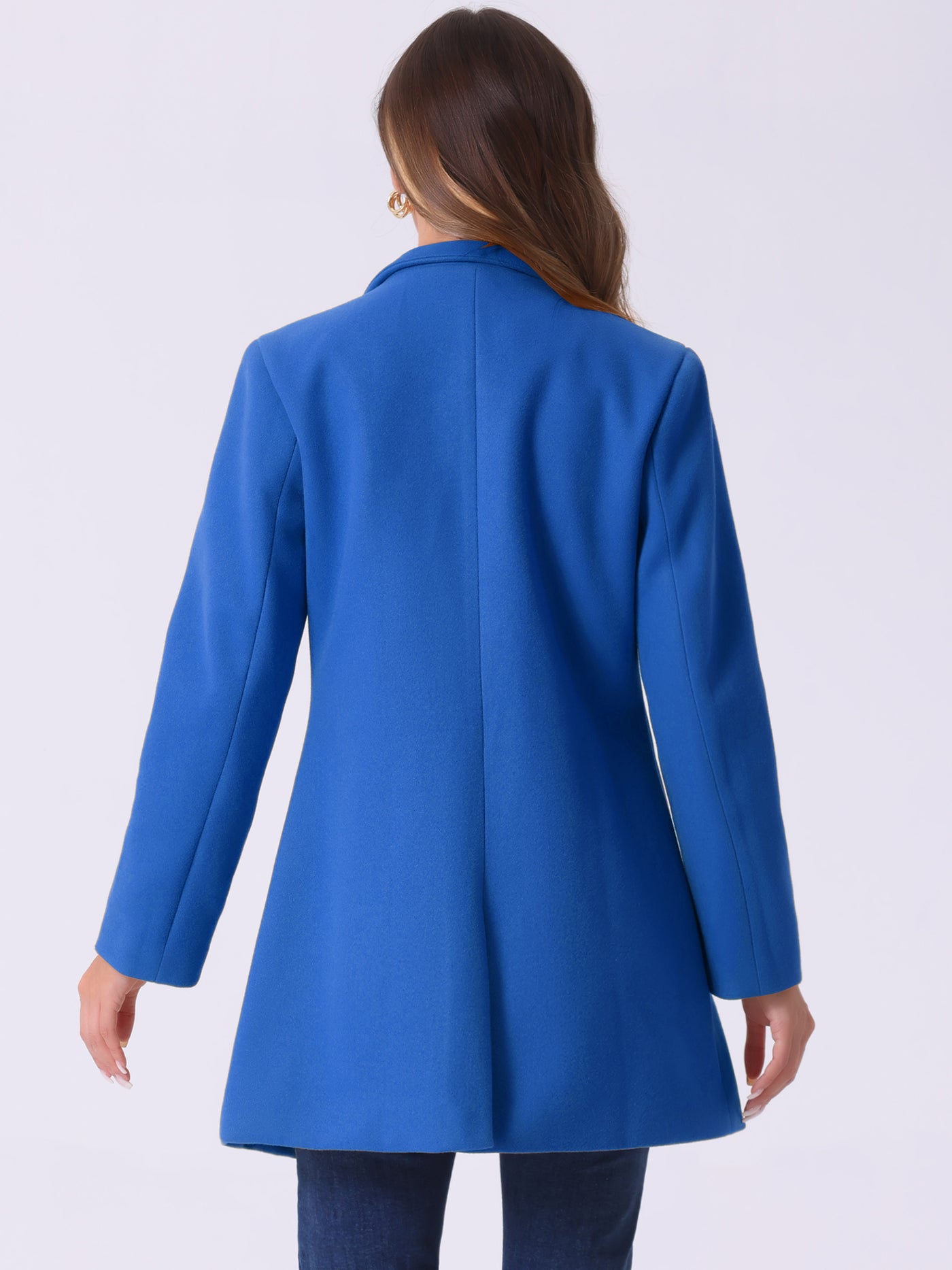 Allegra K Mid-thigh Stand Collar Single Breasted Long Coat