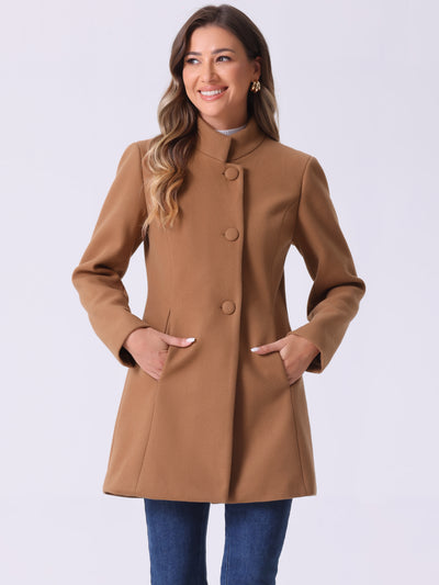 Mid-thigh Stand Collar Single Breasted Long Coat