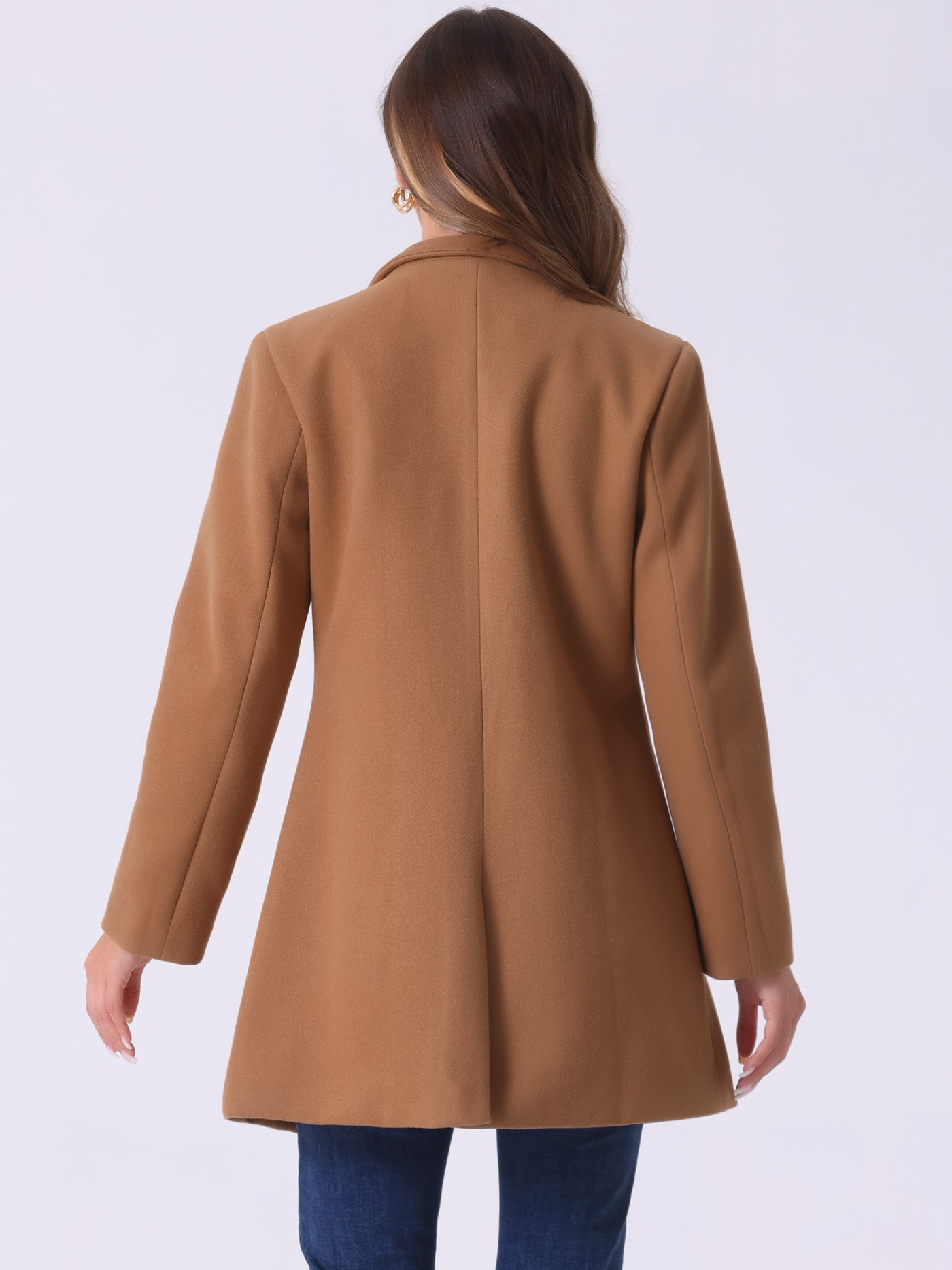 Allegra K Mid-thigh Stand Collar Single Breasted Long Coat