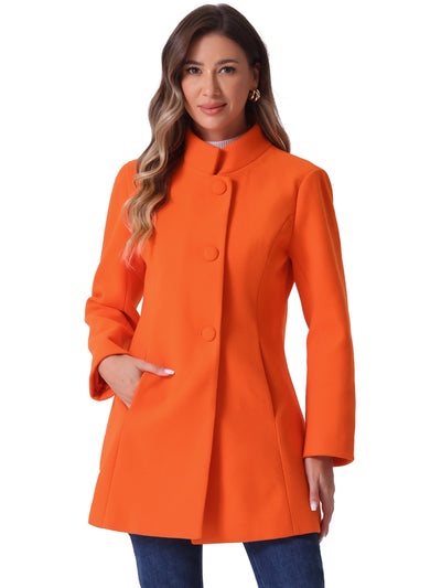 Mid-thigh Stand Collar Single Breasted Long Coat