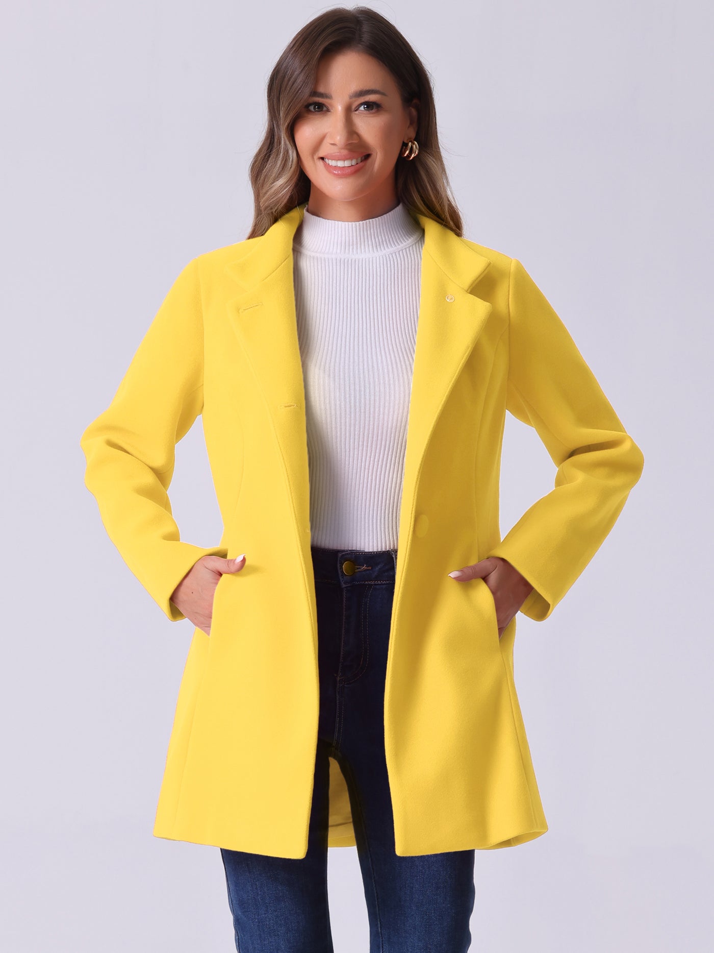 Allegra K Mid-thigh Stand Collar Single Breasted Long Coat