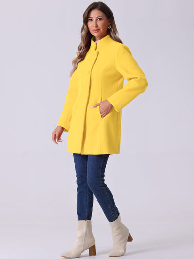 Mid-thigh Stand Collar Single Breasted Long Coat