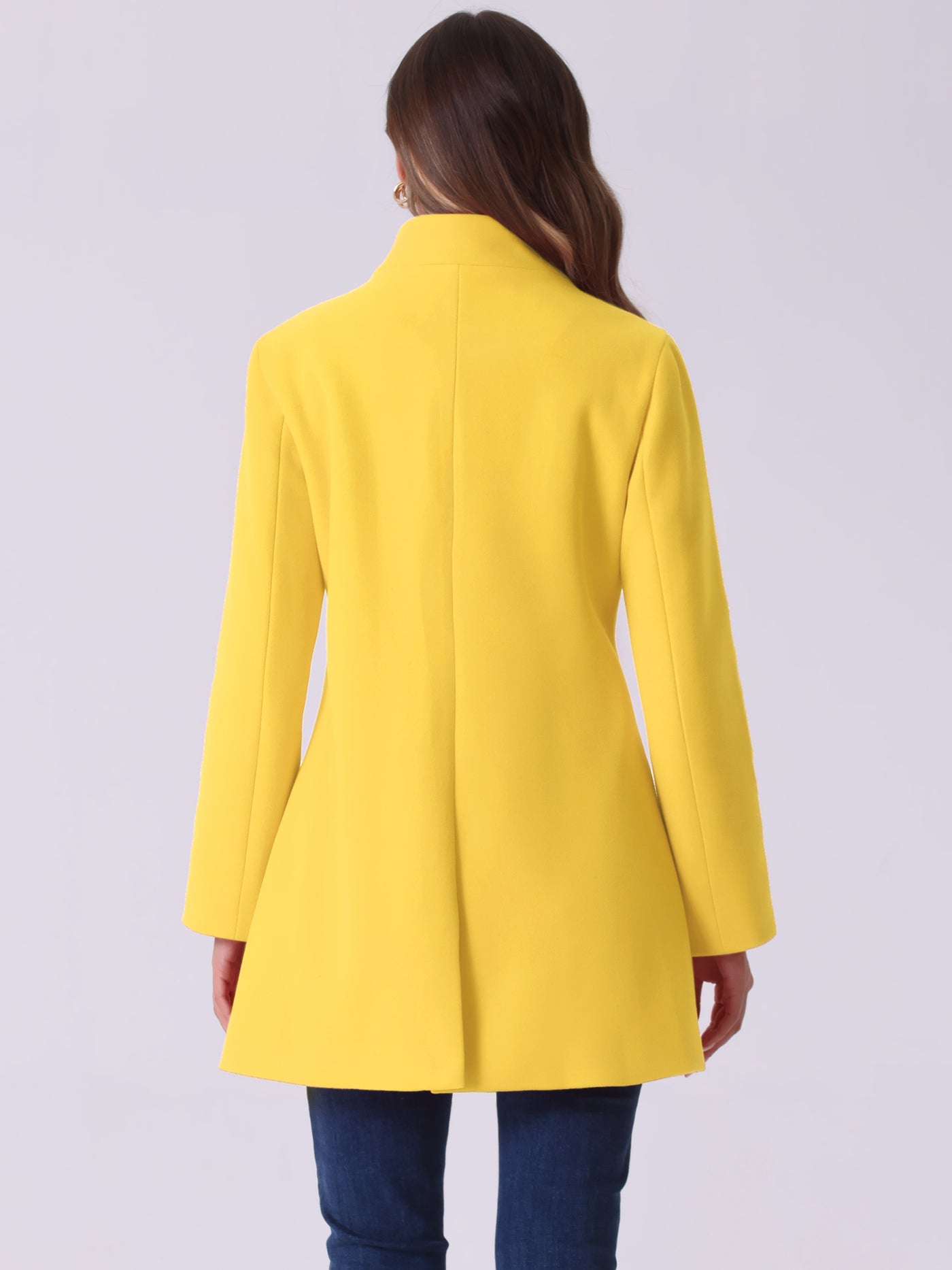 Allegra K Mid-thigh Stand Collar Single Breasted Long Coat